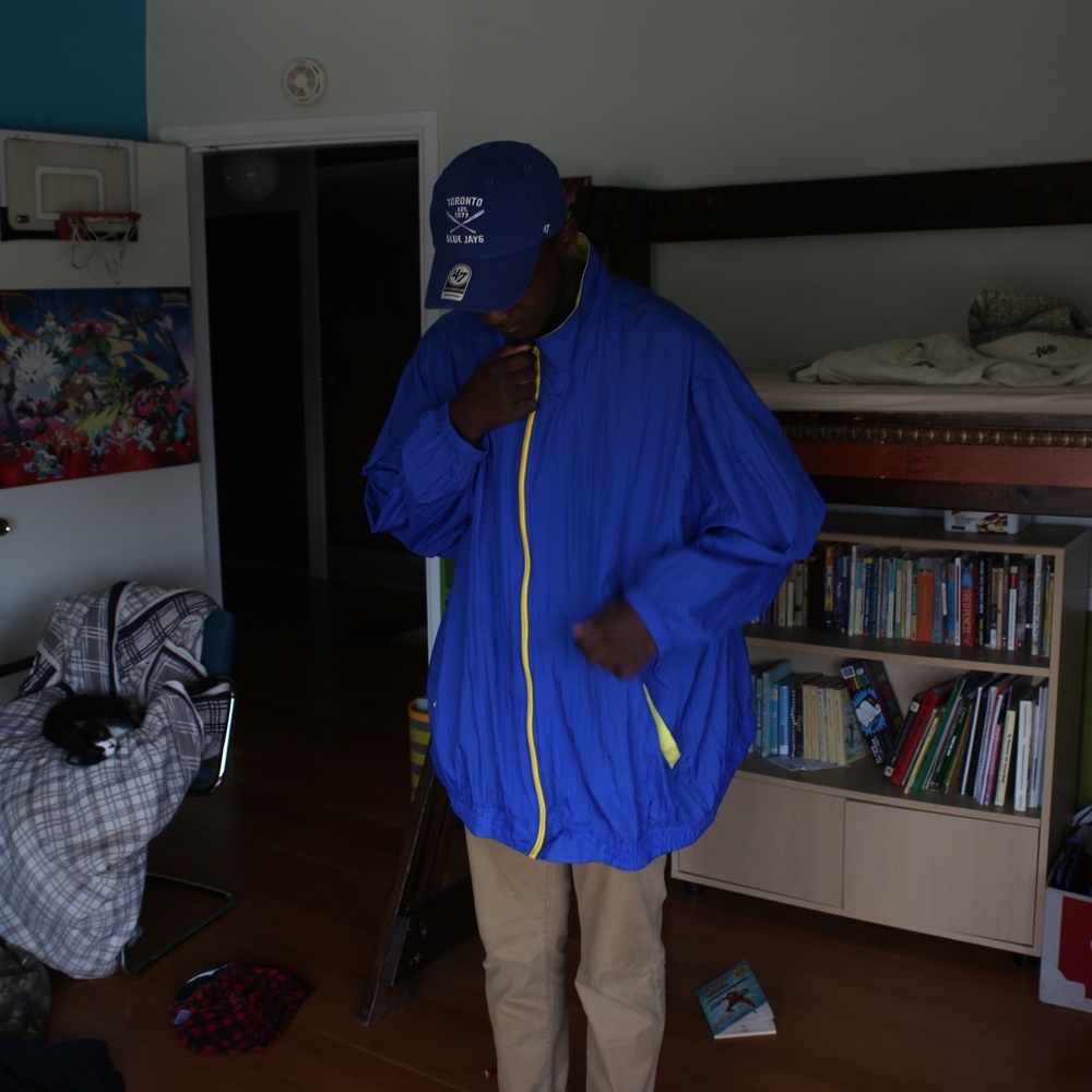 Blue oversized windbreaker